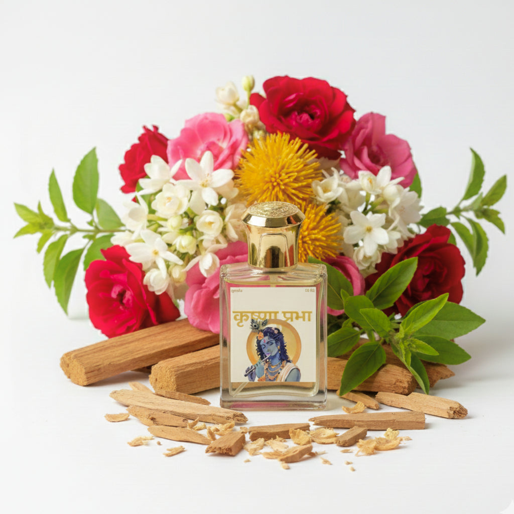 krishnaprabha™ Lord Krishna Inspired Premium Perfume, 50ml, Artisanal Vedic Fragrance with Sandalwood and Floral Notes, Long Lasting Spiritual Scent, Unisex